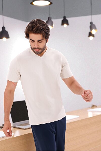 KozaLüks Men's V-Neck 100% Cotton Combed Cotton T-Shirt – Comfortable Fit