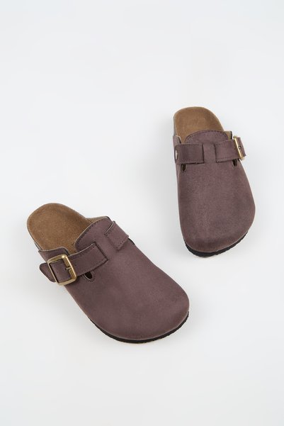 no miento Nomiento Cancun Women's Vegan Leather Buckle Brown Sabo Slippers