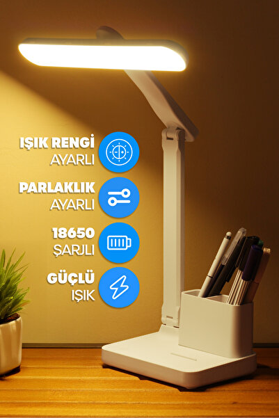 Telvesse Şarjlı Masa Lambası 3 Renk Dokunmatik Telefon Standlı Kademeli Çalış...