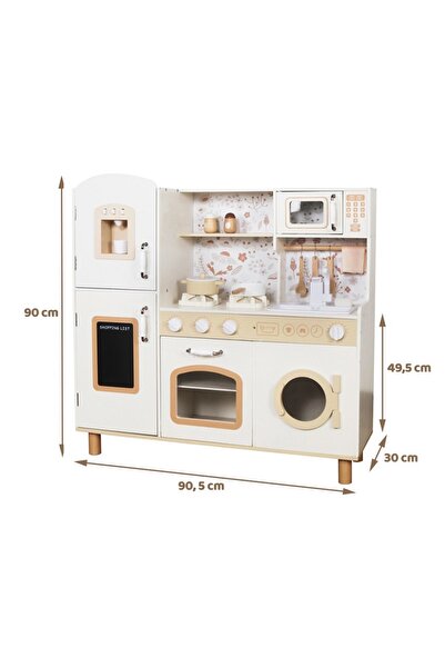 Smart Vibe Set Bucătărie Lemn KinderVibe™ Vintage Floral, Cuptor, Chiuvetă, Arzătoare, Mașină Spălat, Creamy