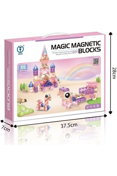 Twisoo مجموعة مكعبات بناء مغناطيسية ثلاثية الأبعاد من ويسو - 74 مكعبًا ورديًا شفافًا للأطفال | مكعبات كبيرة قابلة للتكديس