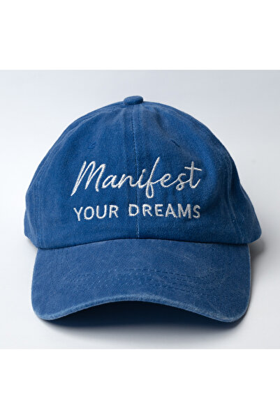 Nome Studio Nakışlı Mavi Renk Şapka Pamuklu Siperlikli Ayarlı Şapka Ayarlanabilir Manifest Your Dreams Kep