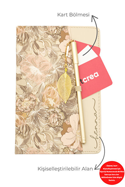 giftcrea Kişiye Özel Çiçek Desenli Defter ve Tüy Kalem Seti Lazer İsim Kazıma...