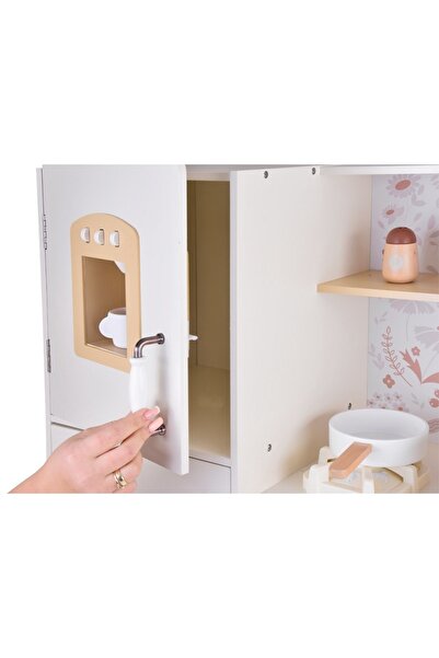 Smart Vibe Set Bucătărie Lemn KinderVibe™ Vintage Floral, Cuptor, Chiuvetă, Arzătoare, Mașină Spălat, Creamy