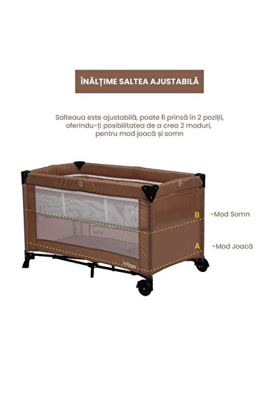 indiggo KiddoTrip NEXT 3 σε 1 πτυσσόμενη κούνια και παρκοκρέβατο, επιπλέον στρώμα, στρώμα, τσάντα μεταφοράς, καφέ