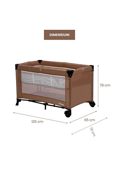 indiggo KiddoTrip NEXT 3 σε 1 πτυσσόμενη κούνια και παρκοκρέβατο, επιπλέον στρώμα, στρώμα, τσάντα μεταφοράς, καφέ