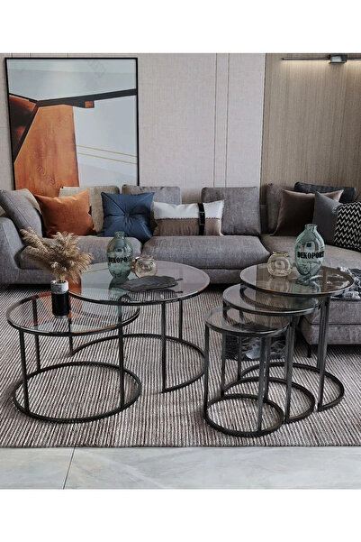 Dekoport Milas Orta Ve Zigon Sehpa Seti (Ø60-47) Orta Sehpa Ve Zigon Sehpe ta...