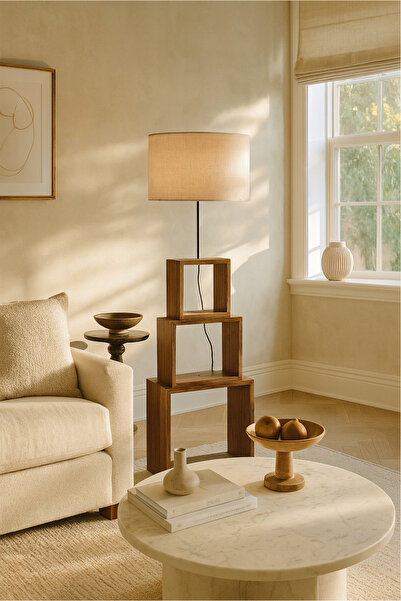 HOMİNG Kumaş Başlıklı Modern Raflı Lambader Ayd-2902