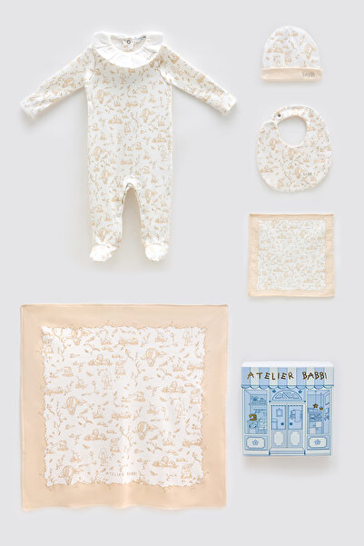 Atelier Babbi %100 Pamuk 5'Li Yenidoğan Seti - Toile De Jouy / Bej