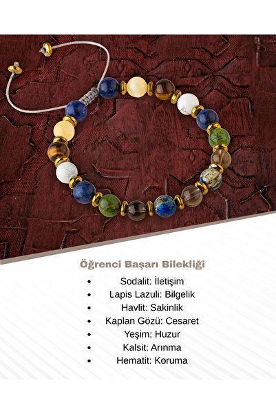 Saff Doğal Taş Öğrenci Başarı Bilekliği Sodalit-lapis Lazuli-havlit-kaplan Gö...