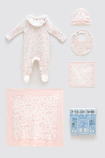 Atelier Babbi 100% Cotton 5-Piece Newborn Set - Toile De Jouy/Pink