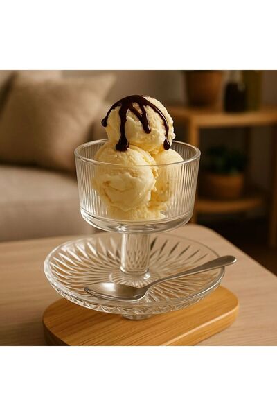 YzHome Katlı Ayaklı Cam Çerezlik Dondurmalık Tatlılık Sunumluk Magnolya Kase Tabak Sunum Kasesi