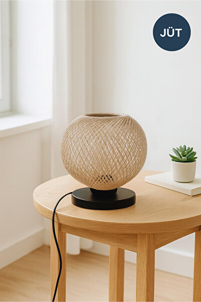 HOMİNG Globe Jute String Black Base Lampshade Close Woven a Quality Headboard