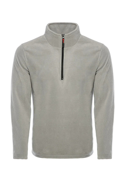 COMBİNE MİCHAİL Men's Basic Half Zipper Stand Collar Polar Gray