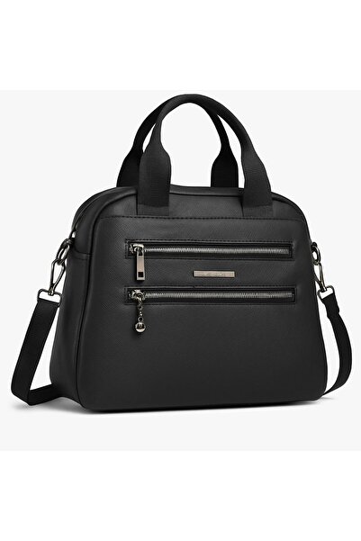 Sanmorris Women's Crossbody Bag - Black Multi-Eyelet Faux Leather Casual Shou...