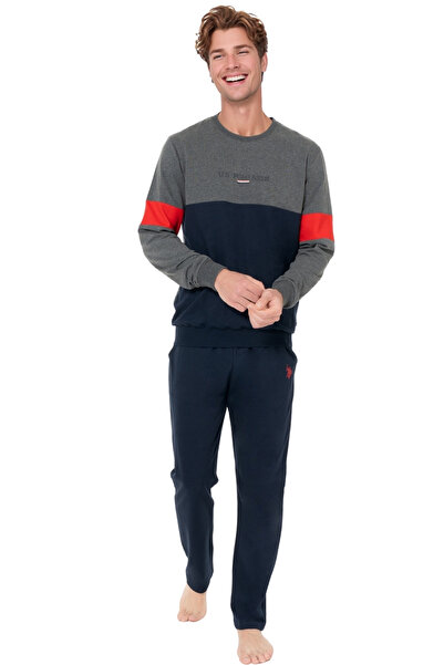 U.S. Polo Assn. Men's Long Sleeve Pajama Set - Anthracite Navy Blue, Cotton Comfortable Fabric