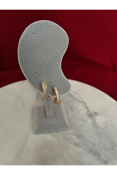 AKSESUARIM Stone Detailed Gold Hoop Earrings – Sparkling Steel Model