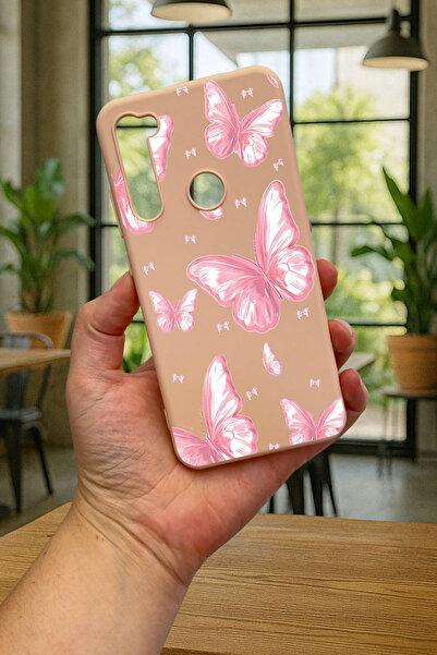 Vip Case Xiaomi Redmi Note 8 PEMBE KELEBEK DESENLİ Silikon Darbe Emici Klasik Korumalı Rubber Kılıf