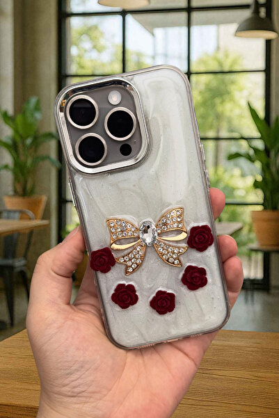 Vip Case iPhone 16 Pro Uyumlu Epoksili 3D Figürlü Kalpli Kurdelalı Parlak Şık...