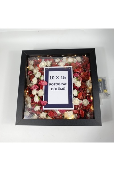 fy design Foto+Led Hediyeli 25x25 Ölçü 15x10 Fotoğraf Bölümlü Anı Çerçevesi G...