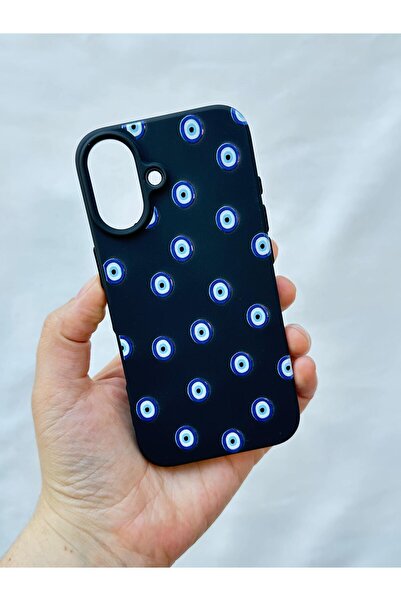 Vip Case iPhone 16 Plus Uyumlu NAZAR BONCUK DESENLİ Silikon Darbe Emici Klasik Korumalı Rubber Kılıf