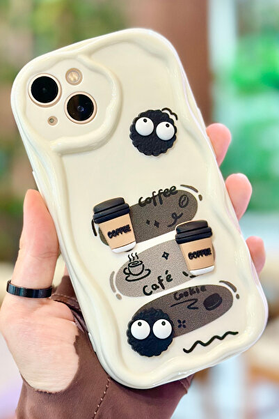 Vip Case iPhone 15 Plus  Kahve Kurabiye Desenli 3 Boyutlu Şirin Parlak Tasarı...