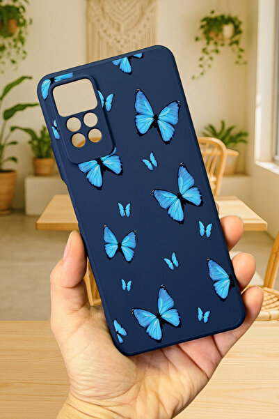 Vip Case Redmi Note 11 Pro/Note 12 Pro 4G MAVİ KELEBEK DESENLİ Silikon Darbe Emici Korumalı Rubber Kılıf