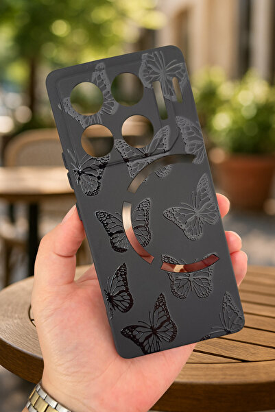 Vip Case İnfinix GT 20 Pro SİYAH KELEBEK DESENLİ Silikon Darbe Emici Klasik K...