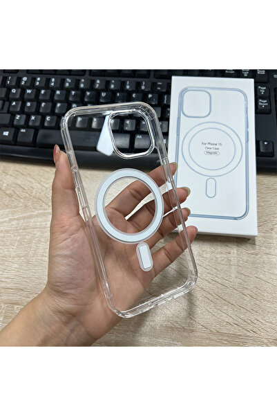 Vip Case Apple iPhone 15 Uyumlu Kılıf Gerçek Magsafe Özellikli Darbe Dayanıklı Sert Şeffaf V-Mags