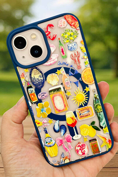 Vip Case Apple Iphone 13/14 Uyumlu Magsafe Wireless Şarj Destekli Silikon Kamera Çıkıntılı Summer Kılıf 277