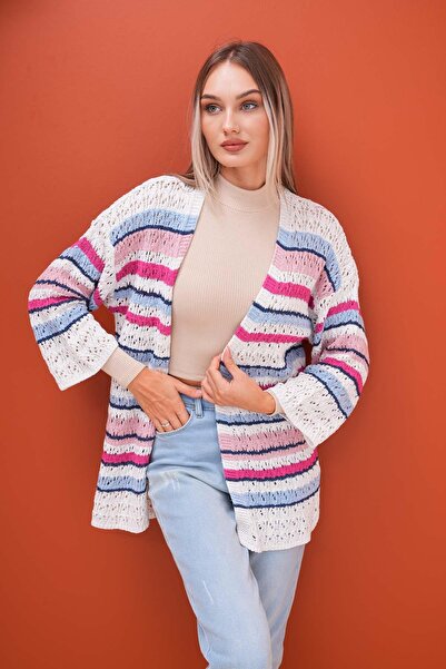 ŞİMAL Kadın Çizgi Desenli Triko Örme Hırka 255218 -