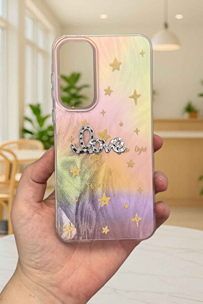 Vip Case Samsung Galaxy A35 Uyumlu Hologramlı Renk Değiştiren Yıldız Desenli Taşlı Yazılı StarLove Kılıf