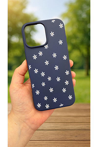 Vip Case iPhone 15 Pro Max Uyumlu MİNİ PAPATYA DESENLİ Silikon Darbe Emici Klasik Korumalı Rubber Kılıf