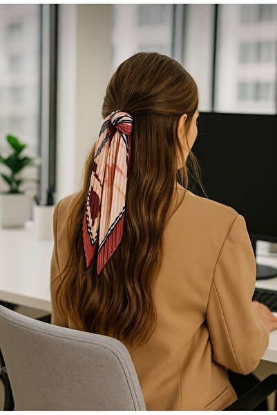 Axesoire 13462-1 Ethnic Flower Patterned Pleated Scarf