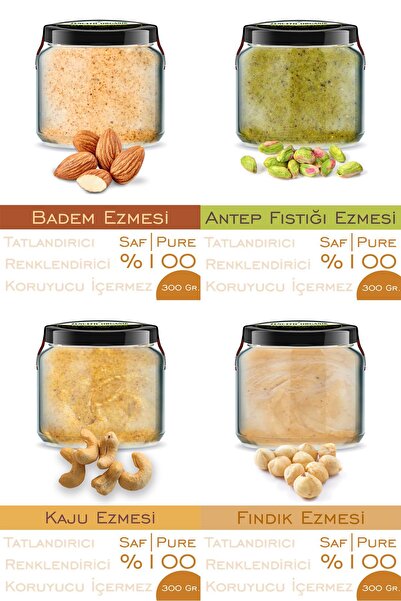 Zencefil Organik 4 Çeşit Saf Ezme Badem Ezmesi Antep Fıstığı Ezmesi Kaju Fınd...