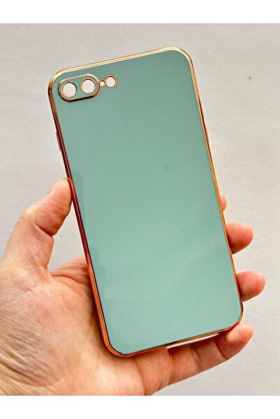 Vip Case Iphone 7 Plus ICE GREEN Parlak Kenarlı Gold Detaylı Soft Bark Kılıf