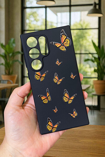 Vip Case Samsung Galaxy S23 Ultra-TURUNCU KELEBEK DESENLİ Silikon Darbe Emici...