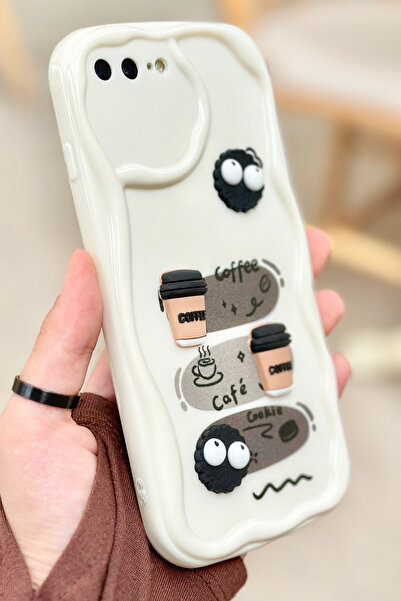 Vip Case iPhone 7 Plus / 8 Plus Compatible Coffee Cookie Pattern 3D Cute Shiny Design Cookie Case