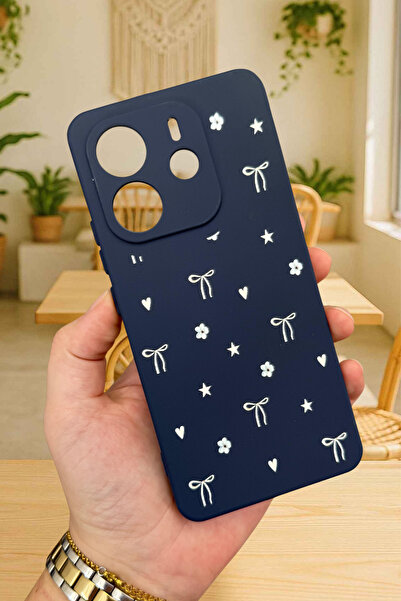 Vip Case Xiaomi Redmi Note 14-Mini Bow Patterned Silicone Shock Absorbing Classic Protected Rubber Case277
