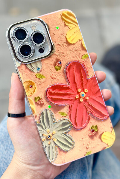 Vip Case iPhone 15 Pro Max Çiçek Desenli Kendinden Lens Korumalı Elektrokapla...