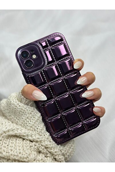 Vip Case İphone 11 Uyumlu Kabartmalı Dikiş Detaylı Baklava Desenli Parlak VİV...