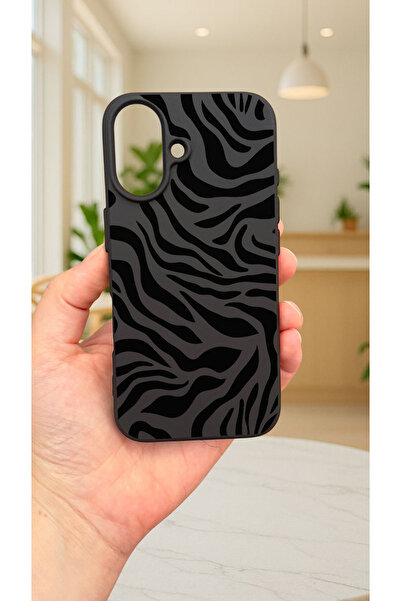 Vip Case iPhone 16 -ZEBRA DESENLİ Silikon Darbe Emici Klasik Korumalı Rubber Kılıf277