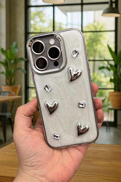 Vip Case iPhone 16 Pro Uyumlu Epoksili 3D Figürlü Kalpli Kurdelalı Parlak Şık...