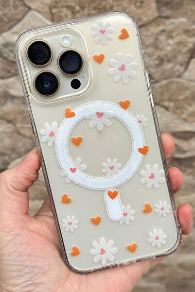 Vip Case Apple iPhone 16 Pro Max Uyumlu Kılıf Papatya Desenli Magsafe Özellikli Sert Şeffaf V-Mags 277
