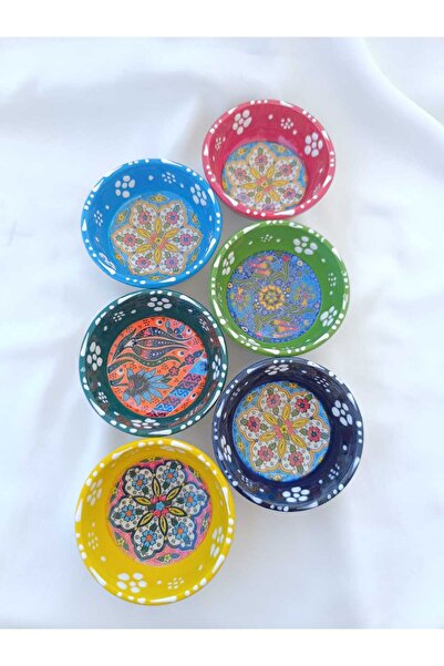 Nihal Süeda Mixed Color and Patterned Snack Bowl Sauce Bowl Breakfast Serving Bowl Lace Model Set of Six Ceramic Bowls