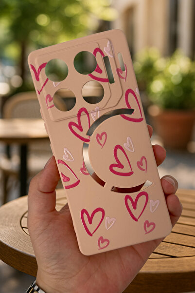 Vip Case İnfinix GT 20 Pro-PEMBE KALP DESENLİ Silikon Darbe Emici Klasik Korumalı Rubber Kılıf