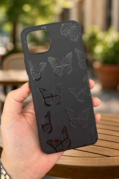 Vip Case Realme C11 -SİYAH KELEBEK DESENLİ Silikon Darbe Emici Klasik Korumal...