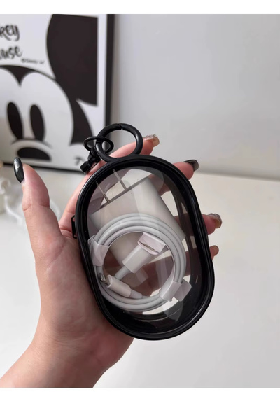 Black Mini Bag Earphone Car Keychain Case Coin Purse Cable Organizer Carrying Tool