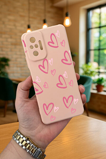 Vip Case Xiaomi Redmi Note 10 Pro Uyumlu PEMBE KALP DESENLİ Silikon Darbe Emici Klasik Korumalı Rubber Kılıf