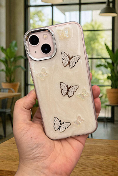 Vip Case iPhone 15/14 ve 13 Uyumlu Epoksili 3D Figürlü Kalpli Kurdelalı Parla...